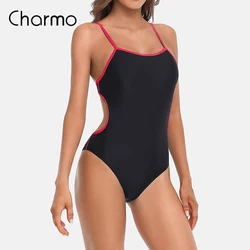 Attraco Women's  One Piece Athletic Swimsuits Training Thin Strap Bathing Suit Backless Swimwear Color Block