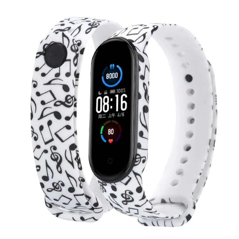 for xiaomi mi band 3 4 5 6 Wristband Soft Silicone sport Strap Skull Creative graffiti style Mi band 5 6 Strap replacement