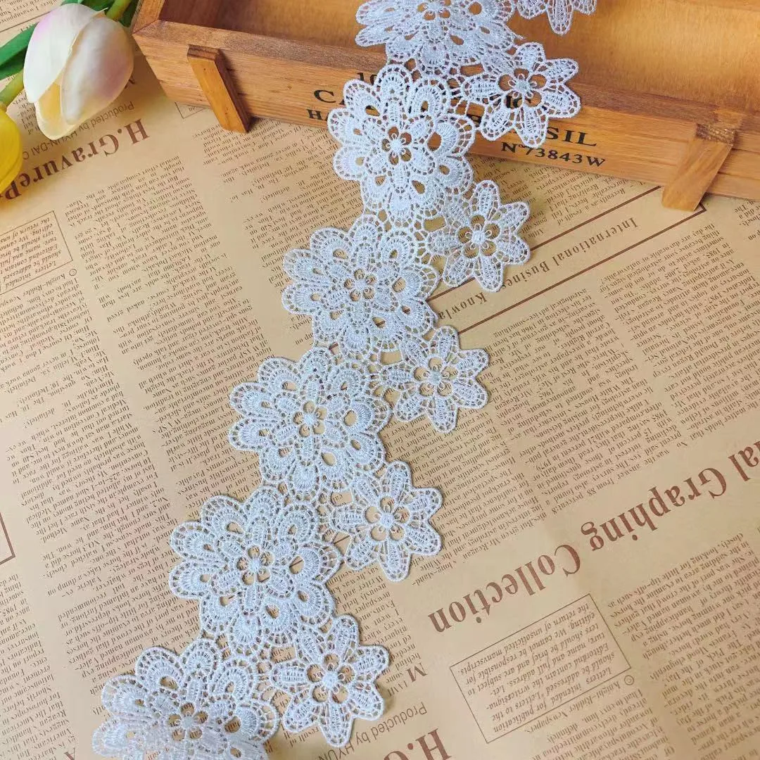 8.5CM Wide Exquisite White Lace Guipure Cotton Fabric Embroidered Flowers Lace Ribbon Trim DIY Handmade Dress Cloth Sewing Decor