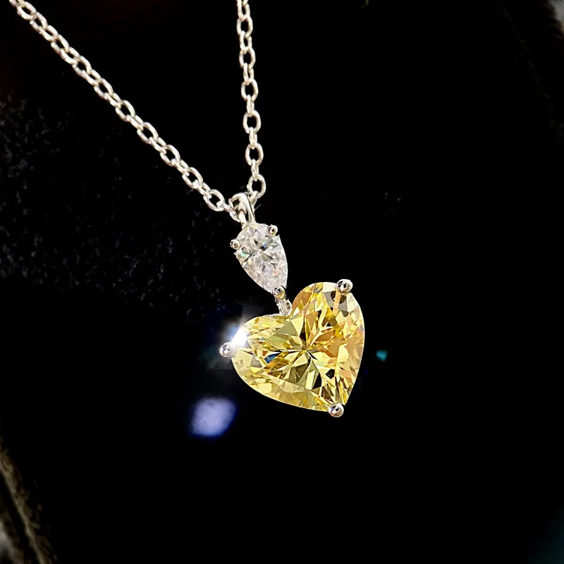 CAOSHI Noble Temperament Pendant Necklace with Yellow Heart Shape Crystal Stone Romantic Gift for Women Engagement Party Jewelry