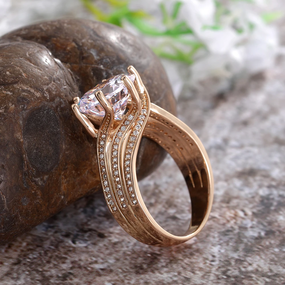 Huitan splendido solitario 12MM zirconi cubici fedi nuziali colore oro festa di fidanzamento gioielli da donna brillanti