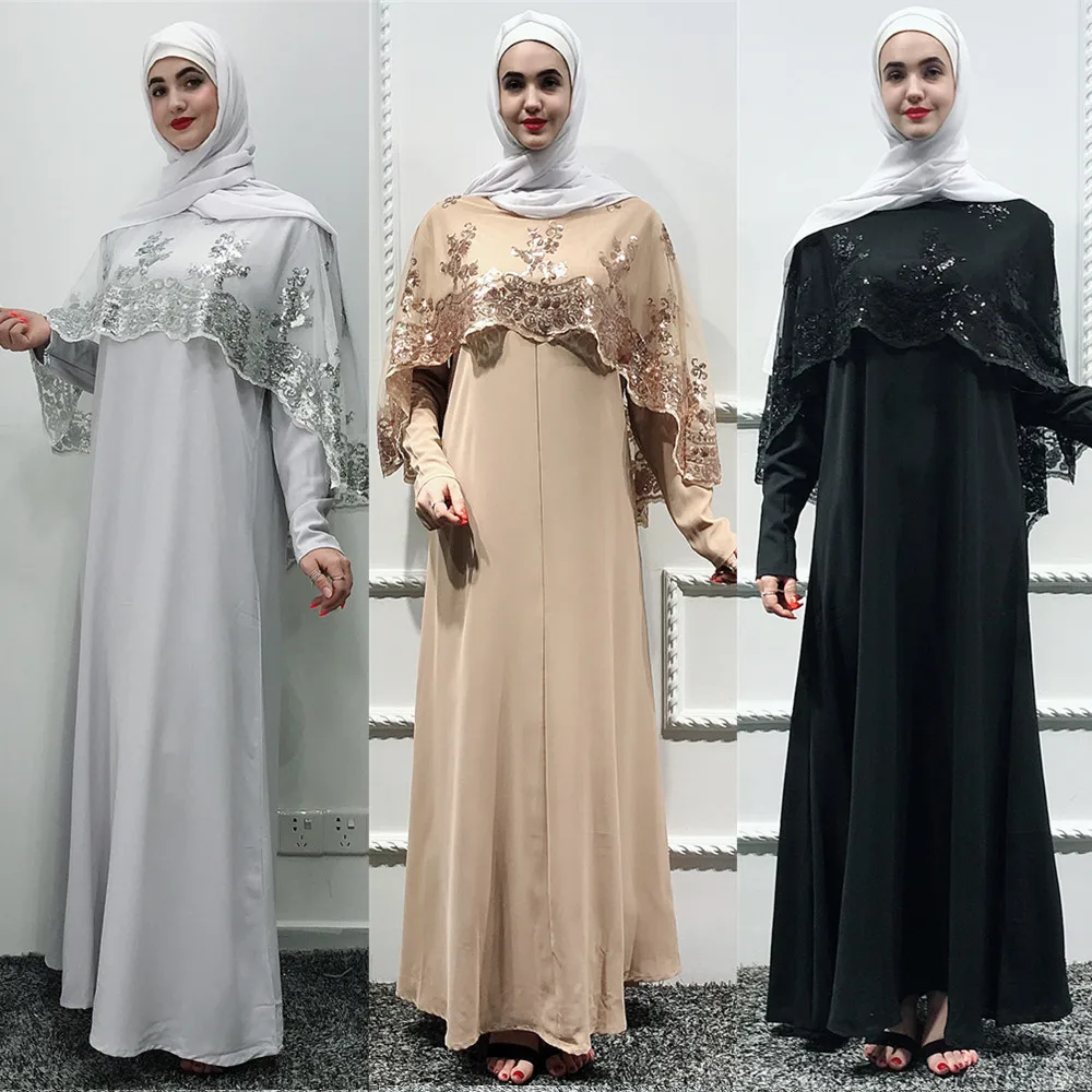 Two pieces Sequined embroidery peignoir muslim robes muslim dress prayer female dubai fashion Islamic muslim lace abaya F1484