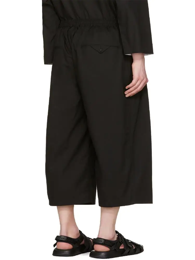 

Весенне-летние новые мужские свободные прямые укороченные брюки, однотонные повседневные брюки с эластичной резинкой на талии и широкими штанинами