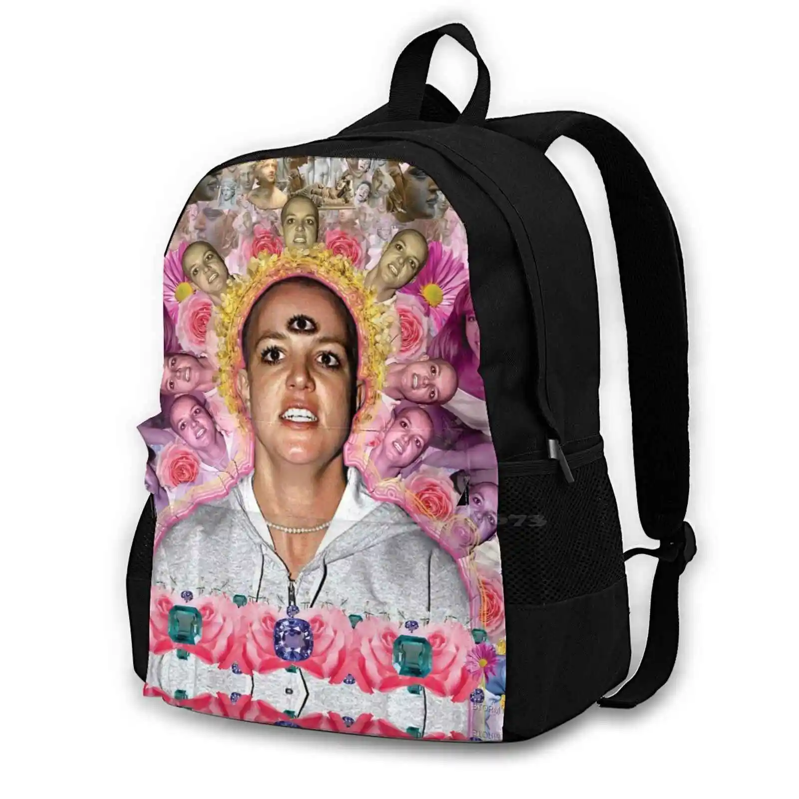 The Ascension Of Britney To Punk Goddesshood School Bag Big Capacity Backpack Laptop Pink Statue Britney Star Ascension Psychic