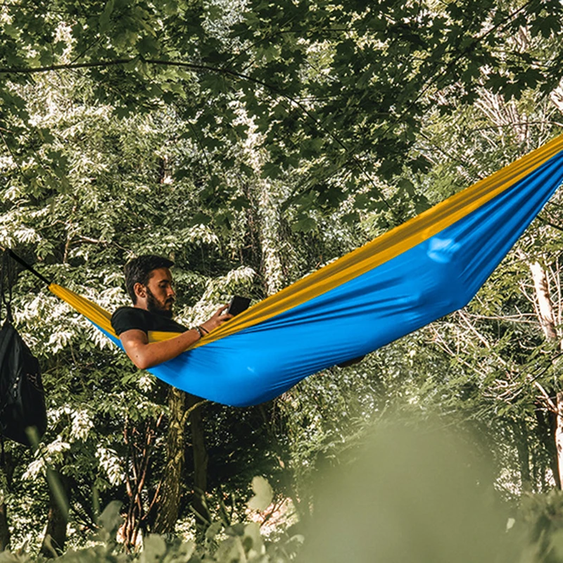 Outdoor Single and Double Camping Hammock, Indoor Color-Blocking Swing, Safe and Durable, Tienda De Campana