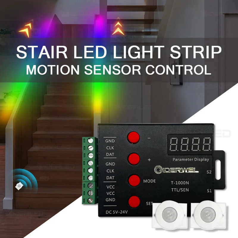 diy stair light strip com sensor de movimento escurecimento pir streamline enderecavel sob o armario dc 12v dreamcolor 01