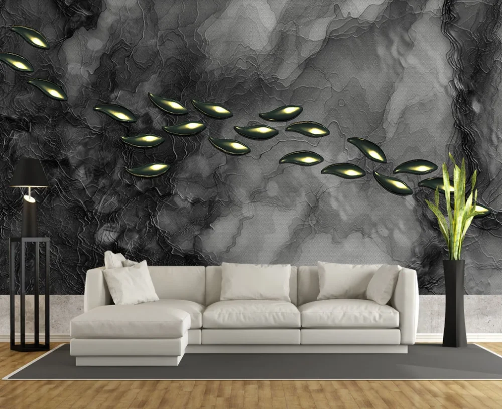 Custom mural wallpaper 3D5D8D new Chinese black and white rich and rich fish abstract background wall