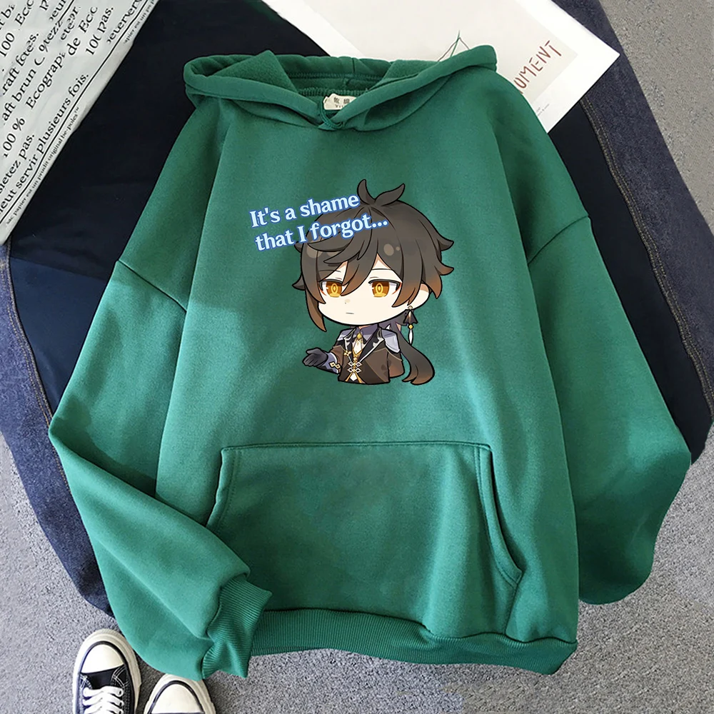 Chibi Zhongli-Genshin Impact Hoodies Game Streetwear Men Clothing it's a shame that i forgot Print Hoodie Long Sleeve Pullover