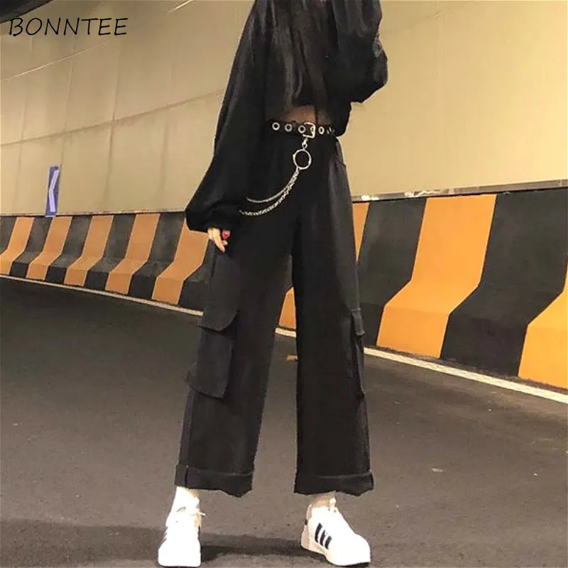 

Cargo Pants Women 3XL Harajuku Chic High Street Popular Ladies Trousers Elastic Waist BF Style Black Basic New Summer Teens Pant