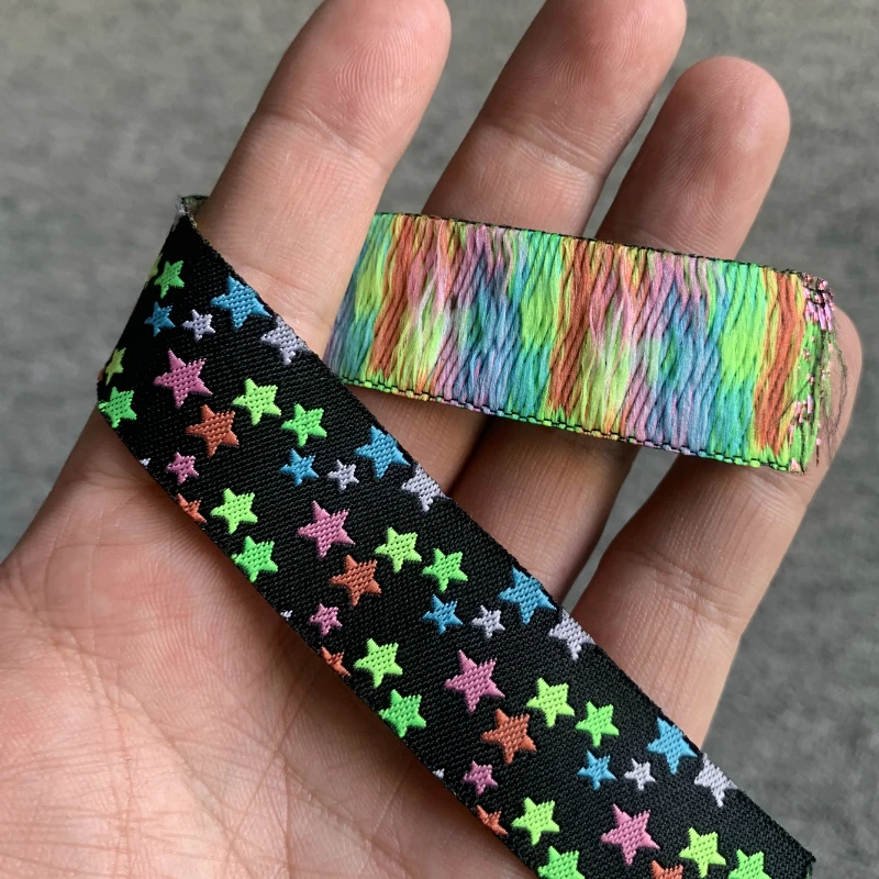 5YARD 7/8 Inch 22MM Color Dot Star Geometry Camouflage Cartoon Woven Jacquard Ribbon For Dog Collar