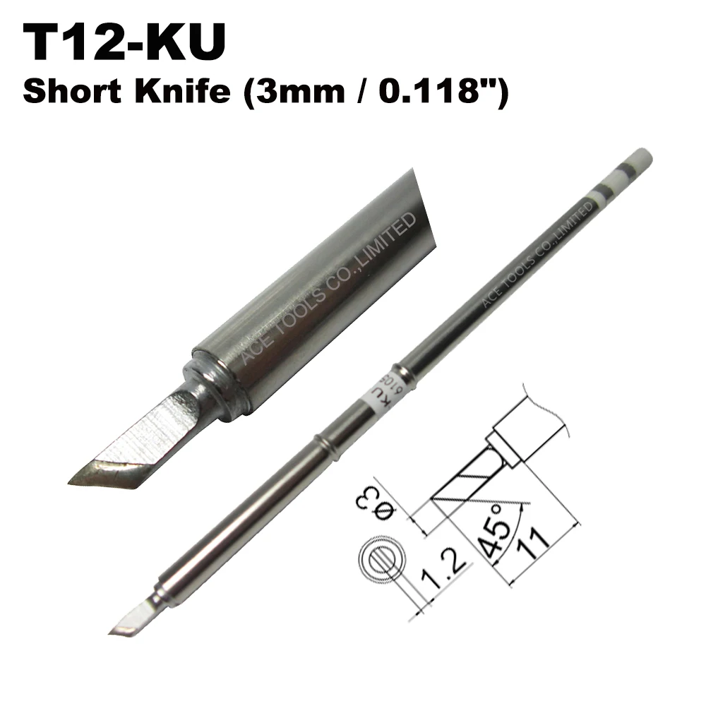 5 PCS T12-KU Short Knife 3mm Soldering Tips for HAKKO FX-951 FX-950 FX-952 FX-9501 FM-2028 FM2027 Iron Welding Bit Pencil Nozzle