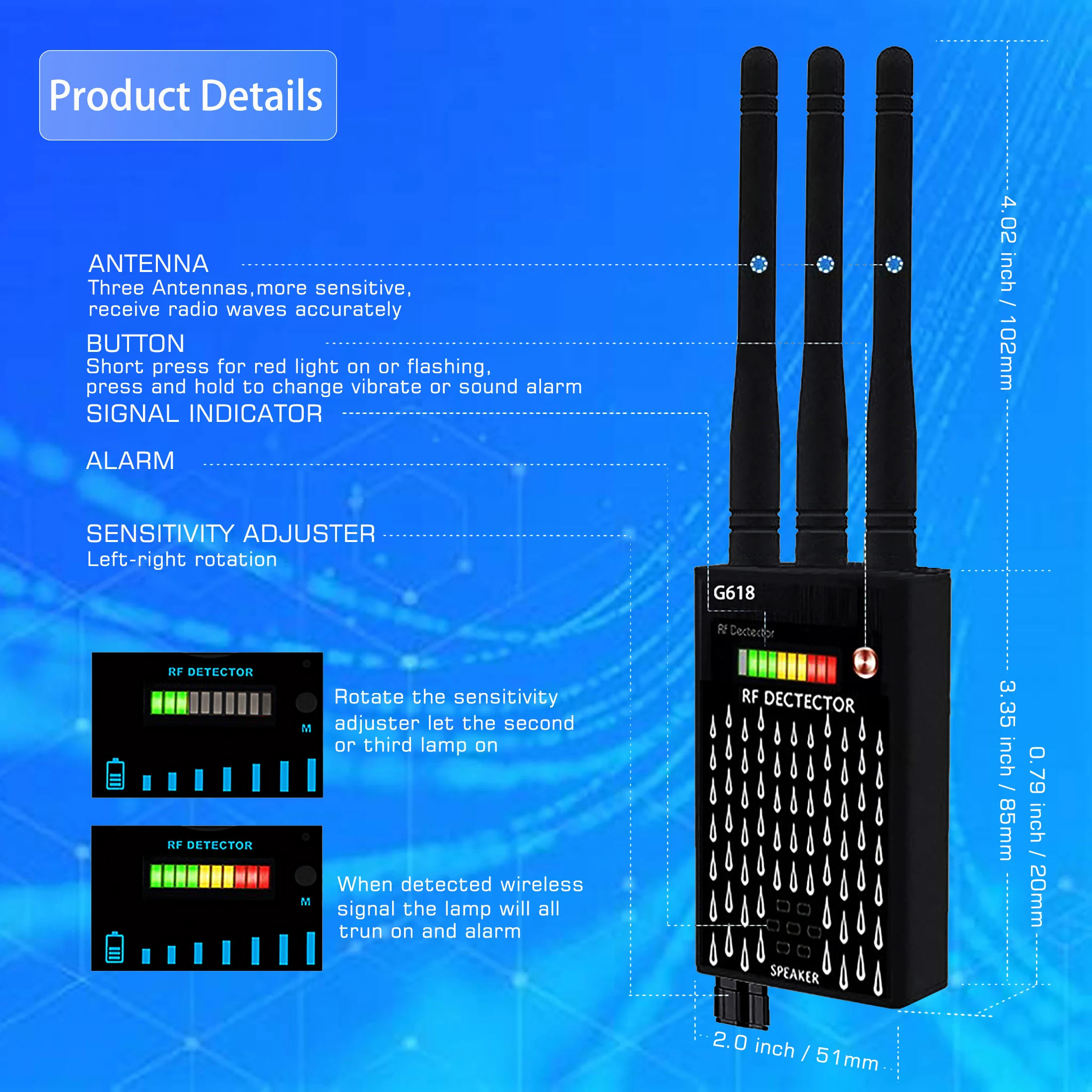 G618 Detector profesional antiespía RF CDMA, buscador de señal GSM, Audio Bug, rastreador GPS, cámara oculta inalámbrica, detección de caídas