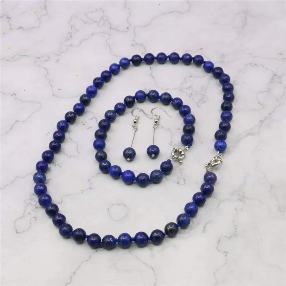 Jewelry set 8mm Egyptian Lapis Lazuli Round Beads necklace bracelet earrings Natural Stone Christmas gifts BV110 Wholesale Price