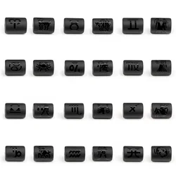 Matte 12 Zodiac Beads Charms Black Onyx Constellation Symbol Beads Cylinder Pendant For DIY Making Jewelry Findings Bracelets