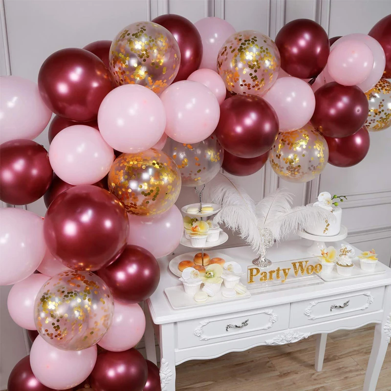 Baby Shower Confetti Balloon Set For Bridal Wedding Party Anniversary Decoration Pink Wine Red Baloon Arch Kit