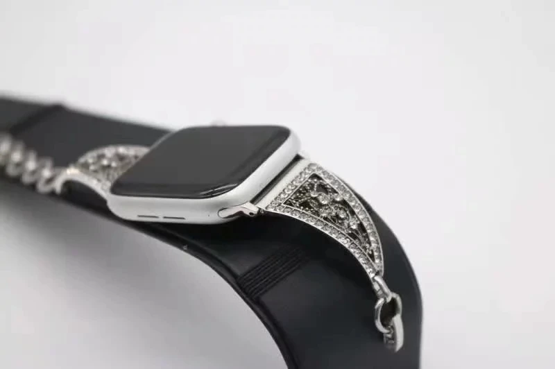 Women openwork flower bracelet Strap for Apple Watch Bands 38mm/42mm/44mm/40mm metal with Diamond Strap for iwatch series 432