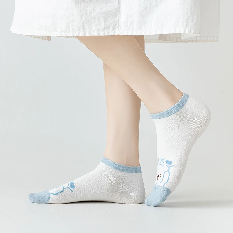 5 paia di calzini da donna Harajuku Kawaii primavera estate calzini da cartone animato orso femminile divertente calzini corti scuola ragazze calzini alla caviglia Meias Sox