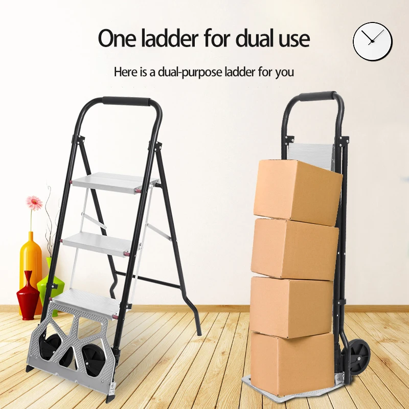 Multifunctional Folding Trolley Folding Household Small Ladder Mini Herringbone Ladder Aluminum Alloy Car Ladder Dual Use