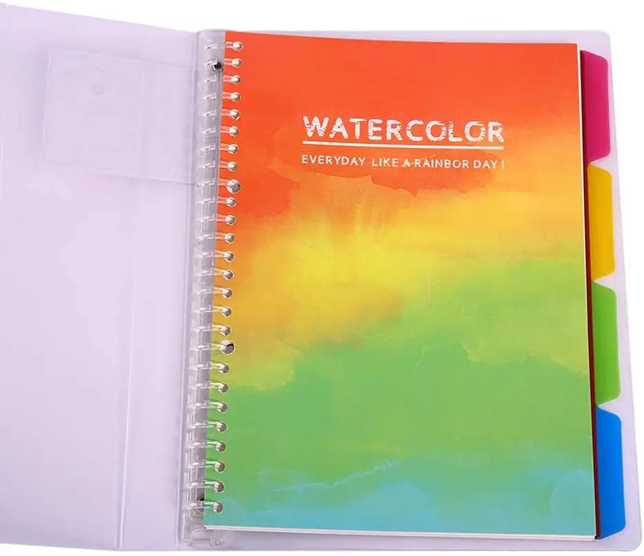 B5 Binder Portfolio Notebook with 26 Rings/Holes, 5 Subject Spiral Paper notecook 4 Colored PP dividers with tabs for Labels