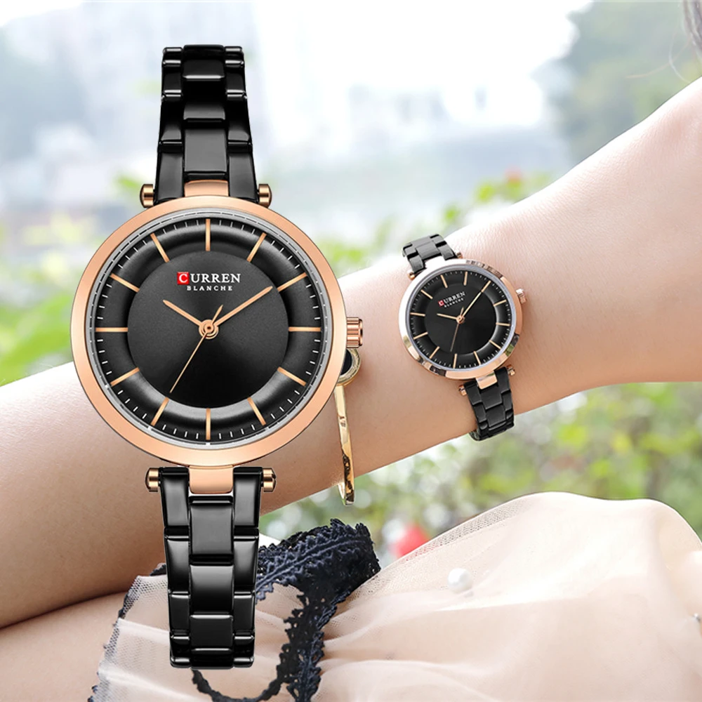 CURREN-Reloj de pulsera elegante para mujer, de acero inoxidable, de cuarzo, clásico