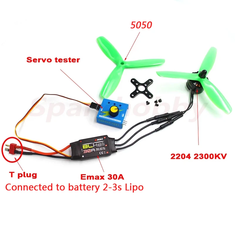 SPARKHOBBY 2204 2300KV Motor EMAX BLHeli 30A ESC 3CH Multi Servo Tester Server Test 5050 Propeller XT60 T Plug RC Toy Fan DIY