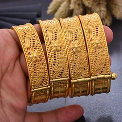 4Pcs/set Big Ethiopia 24k Dubai Gold Color Bangles For Women African Party Wedding Flower Gifts Bangles&Bracelets Jewelry Gifts