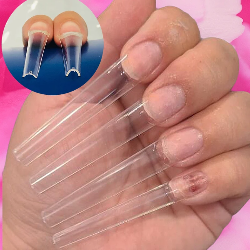 Picture 4: 3XL Coffin Nail No C Curve Straight Square Press on Nails Extra Long Clear Half Cover False Nails Manicure Salon Supply