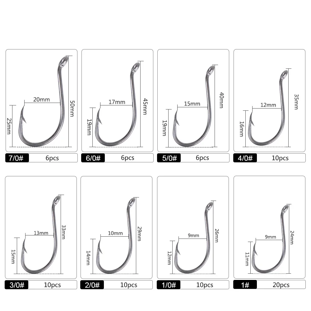 FISH KING 5packs 7/0#-6# Stainless Steel Sea Fishing Hooks Saltwater Barbed Assist Baitholder Octopus Hook With Ring