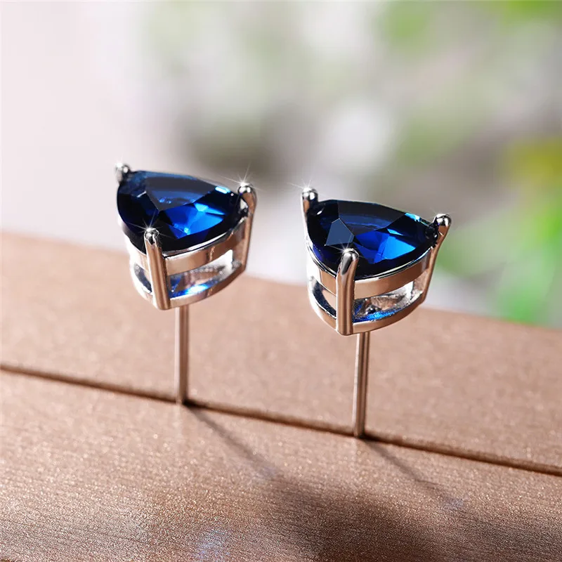 Huitan Minimalist Triangular Cubic Zirconia Stud Earrings for Women White/Multicolored/Green/Blue Colors Fashion Girls Jewelry