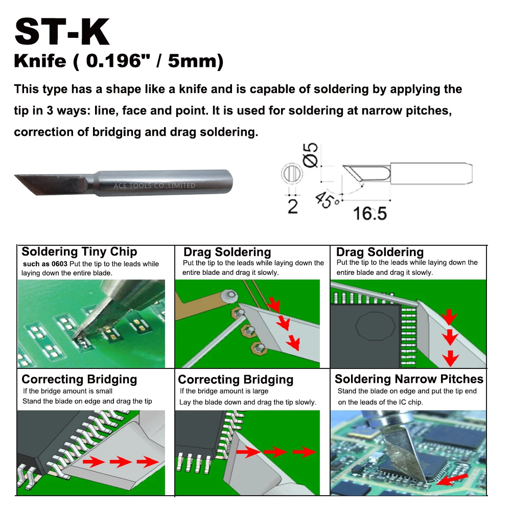 ST-K เปลี่ยน Soldering เคล็ดลับมีด5มม.Fit WELLER SP40L SP40N SPG40 WP25 WP30 WP35 WLC100จับเหล็ก