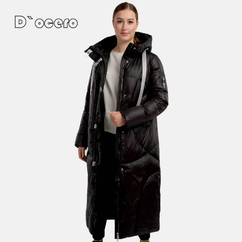 D`ocero 2022 Winter Ladies Down Jacket Lengthened Style Women Padded Quilted Parka Thickened Warm Cotton Women Coat Outerwear