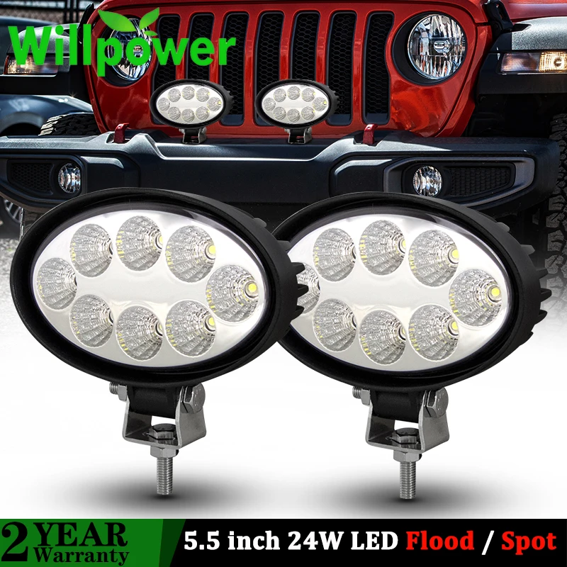 Willpower 2x 5.5 inch 24W LED Work Light Oval Spot Flood Led Offroad Light Fog Lamps SUV Boat Car Truck tractor 4WD 4x4