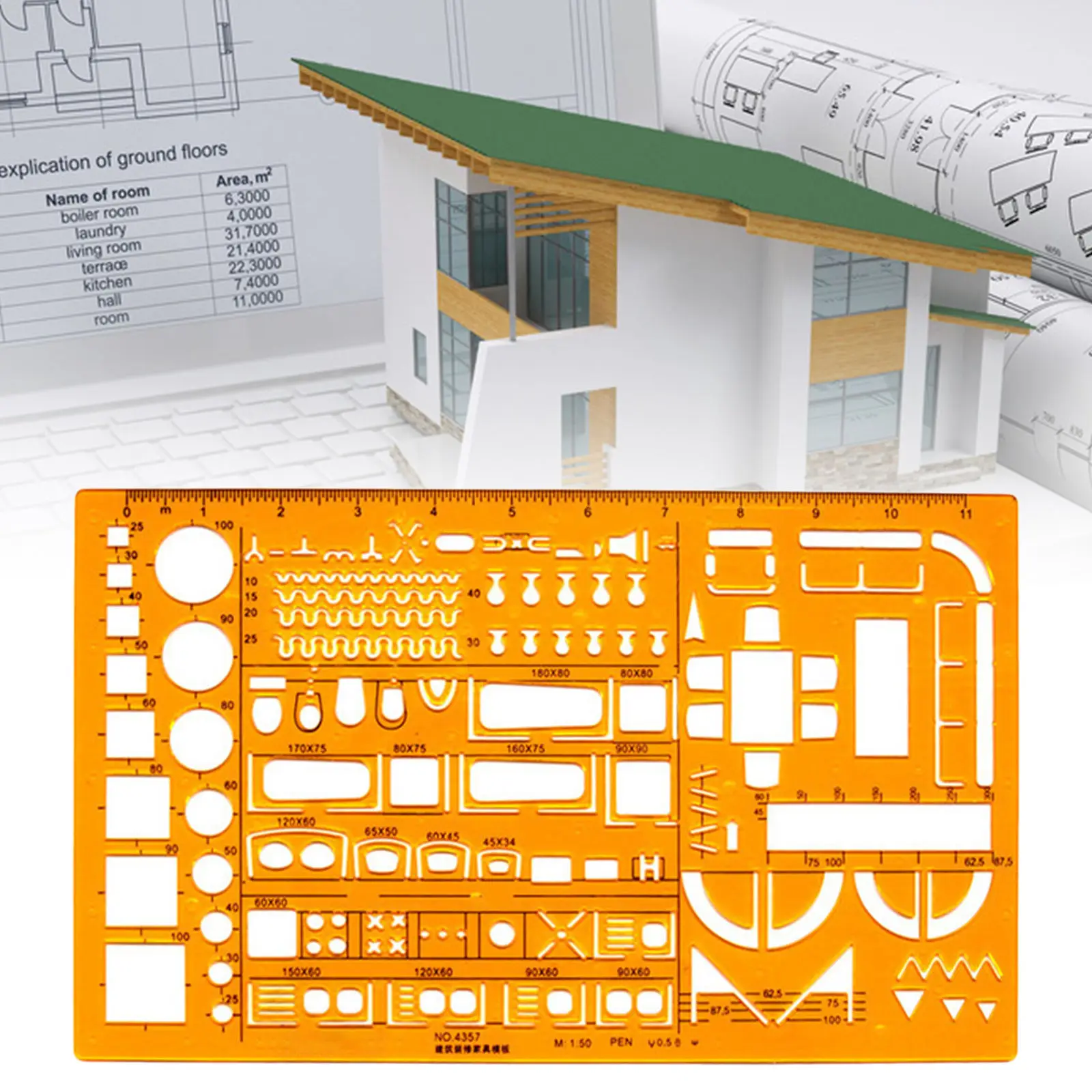 Régua de Escala para Arquitetura, Medição De Drenagem Stencil, Construção Civil, Design De Interiores, Casa Plan, 1:50