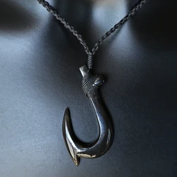 NGX125 Handmade Man Jewelry New Zealand Maori Tribes Pendant Yak Horn Fish Hook Womens Hemp Rope Weaving Necklace for Surfing