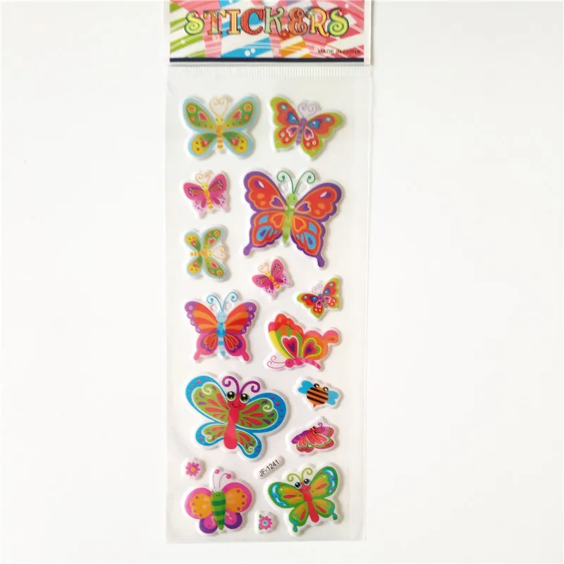 6 Sheets Hot Sale Beautiful Cute Multicolour Butterfly Stickers for Reward Kids Cute Cartoon Puffy Bubble Toys Stickers