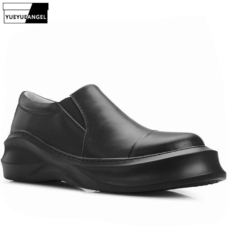 

European British Style Casual Shoes Men Autumn New Fashion Slip On Male Genuine Leather Thick Heel Vestido De Couro Chaussure