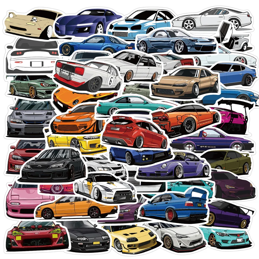 10/30/50/100PCS JDM Retrofit Racing Car Waterproof Stickers Decals Kids Toy DIY Phone Luggage Car Bike Cartoon Graffiti Sticker