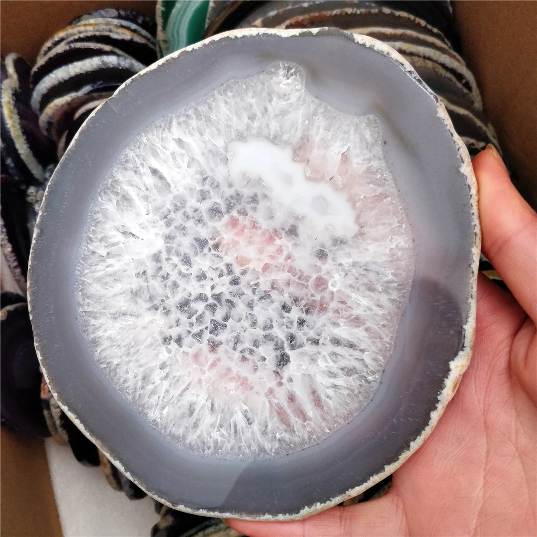 Natural Large Size Original Color Grey Agate Crystal Slices Ornaments Mineral Specimen Coasters For Home Decorations