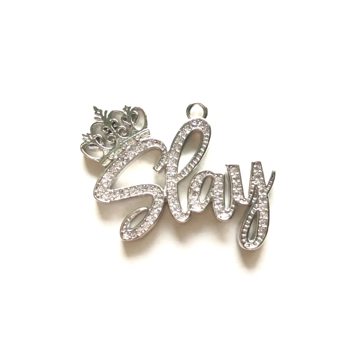 5pcs Crown Slay Letter Charm for Women Bracelet Girl Necklace Design Bling Word Pendant DIY Jewelry Making Accessory Supply Bulk