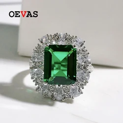 OEVAS 100% 925 Sterling Silver 9*11mm Emerald High Carbon Diamond Rings For Women Sparkling Wedding Party Fine Jewelry Wholesale