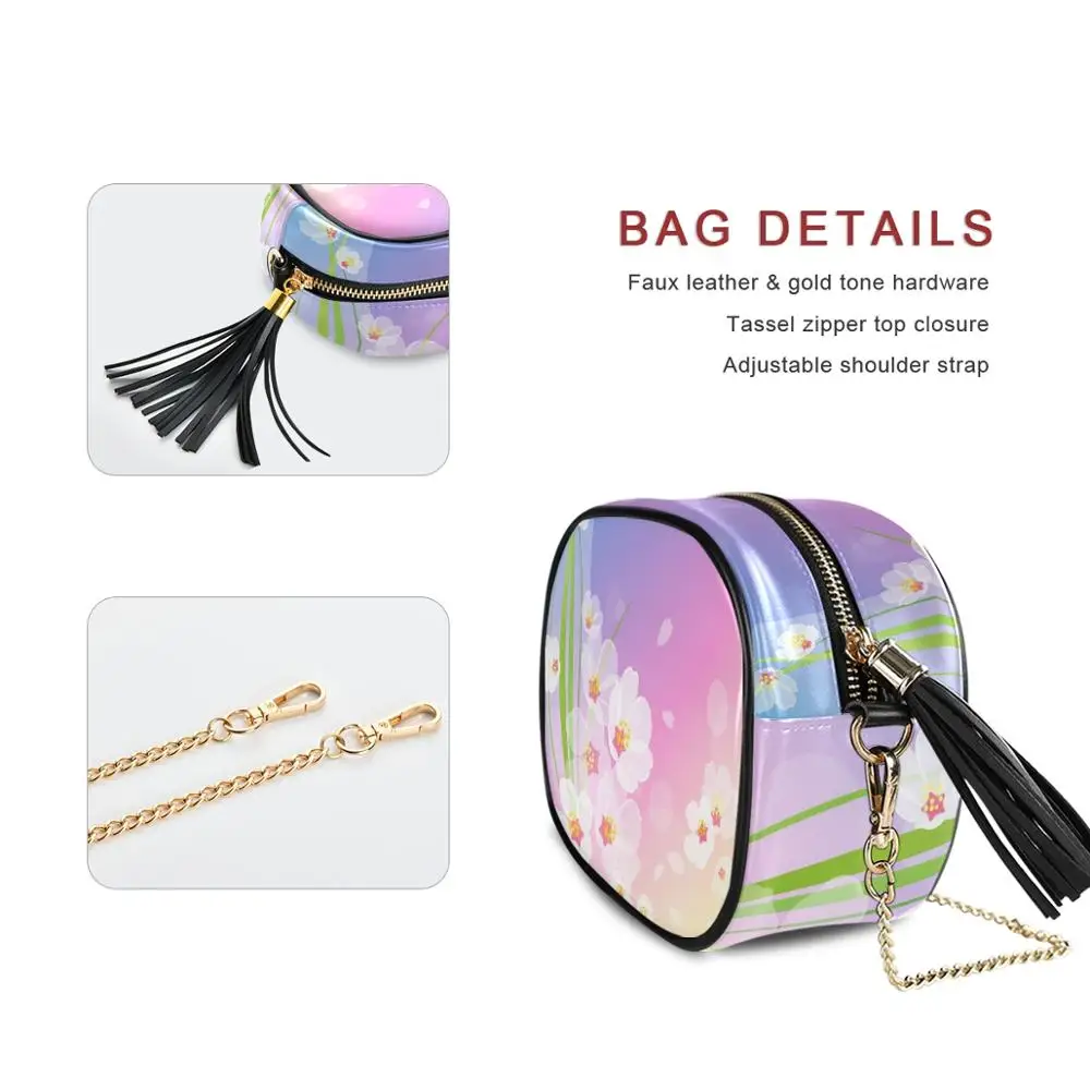Crossbody Bags for Women 2025 New Mini leather Bag Korean Bag Cherry blossom Printed Chain Fashion Shoulder Messenger Bag Female