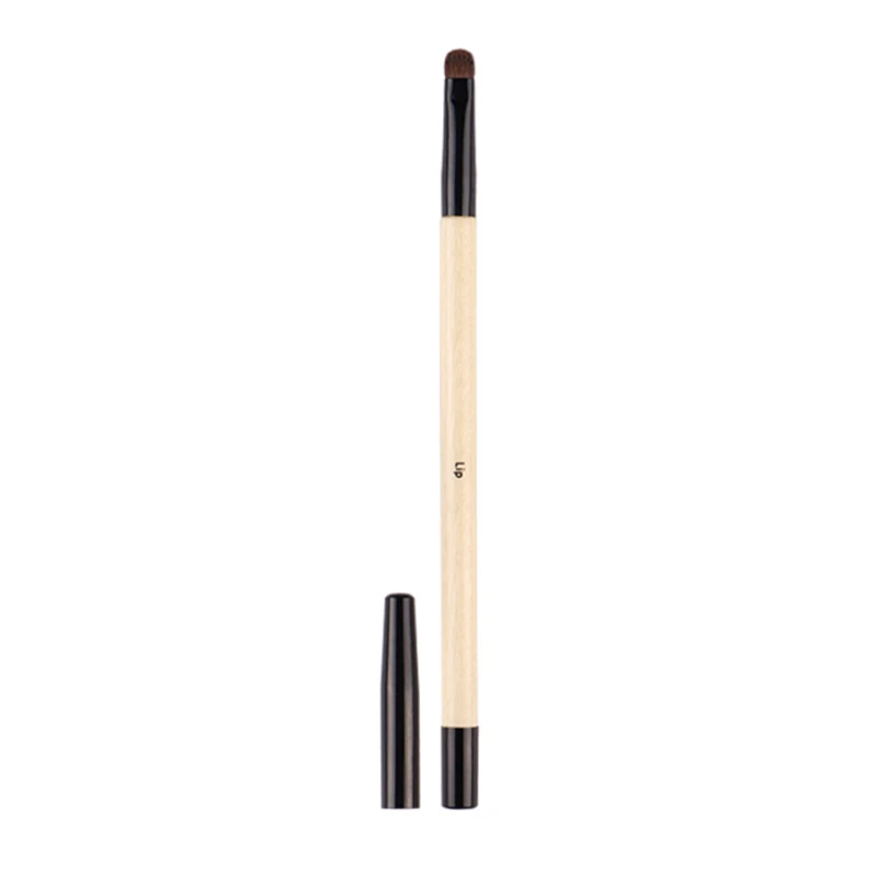 Beige Long Wood Handle Horse Hair Cosmetic Lip Brushes with Cover Detail Eye Brush Beauty Makeup Tools for Travel