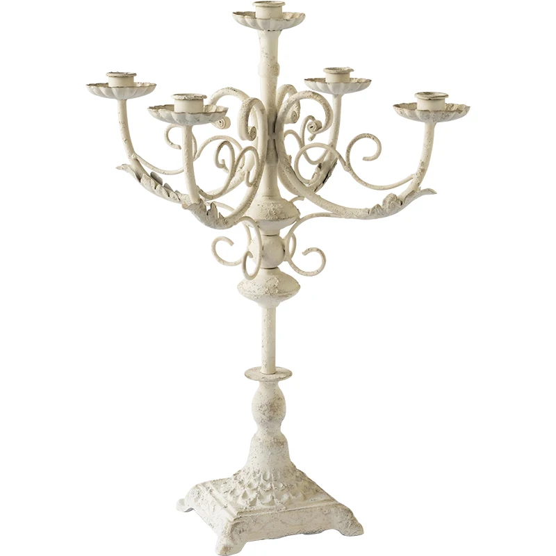 

Handcrafted Retro Vintage Metal White Candle Holder 5 Arms