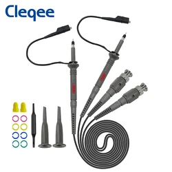 Cleqee P6100 2PC 100MHz BNC Oscilloscope Probe Kit DC-100MHz Alligator Clip Test Probe for Tektronix HP X1/X10