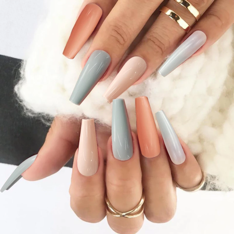 THINKSHOW 전문 다채로운 거짓 손톱 팁 전체 커버 가짜 손톱 긴 발레리나 네일 아트 팁 DIY 매니큐어 장식 도구