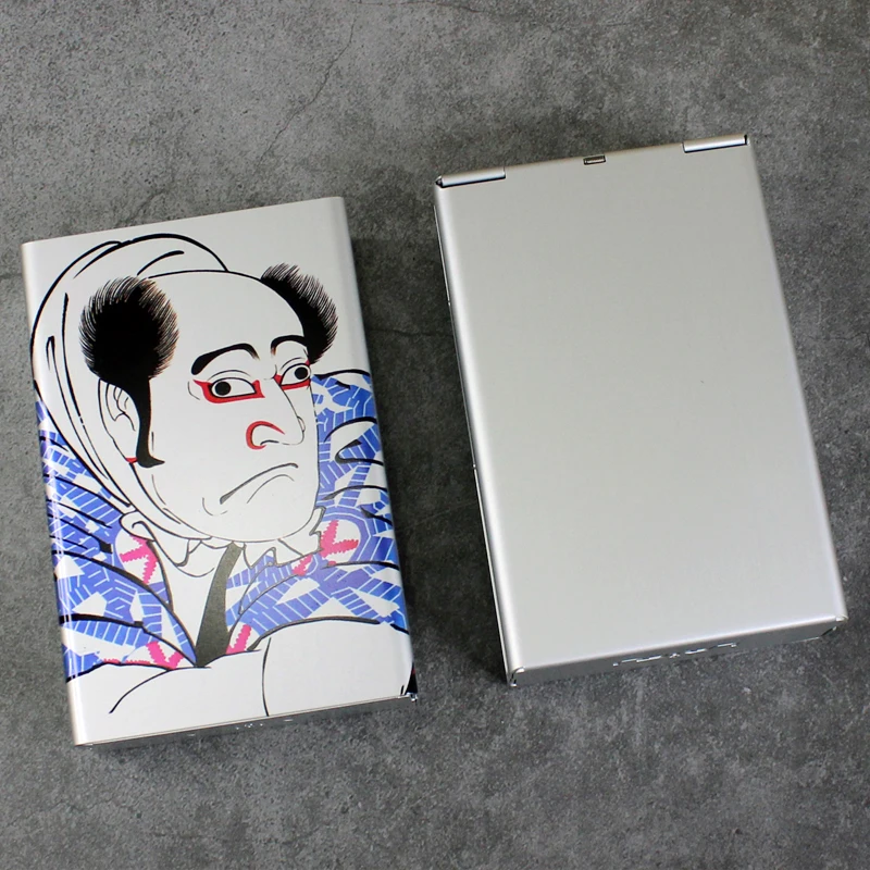 Automatic Sliding Cigarette Case Box Smoking Gift For Japanese Style Man Ukiyoe Edo Period Metal LOGO Custom Made Color Printing