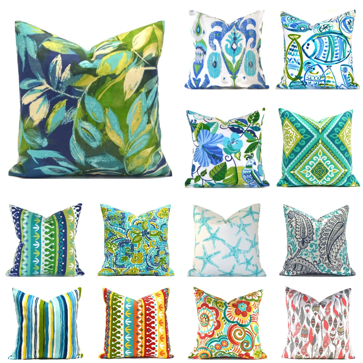 New Blue Green Abstract Floral Print Cushion Covers Soft Linen Pillowcase Boho Decorative Hot Modern Fashion Sofa Throw Pillows