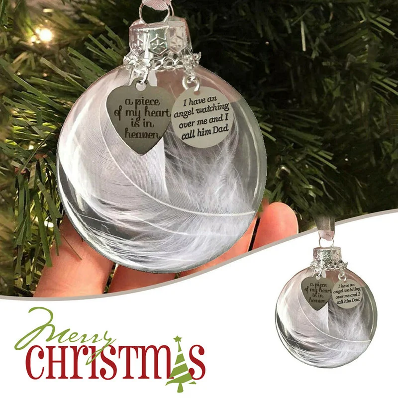 Christmas Angels In Heaven Pendants Memorial Ornament Feather Ball Christmas Tree Hanging Ornament Husband /wife Memorial Decor