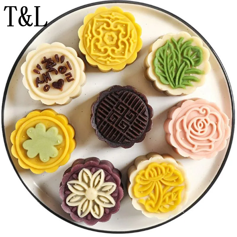 8pcs Hand Press Cookie Stamp Moon Cake Decor Mould Barrel Mooncake Mold 25g Pastry DIY Tool Mid-Autumn Festival