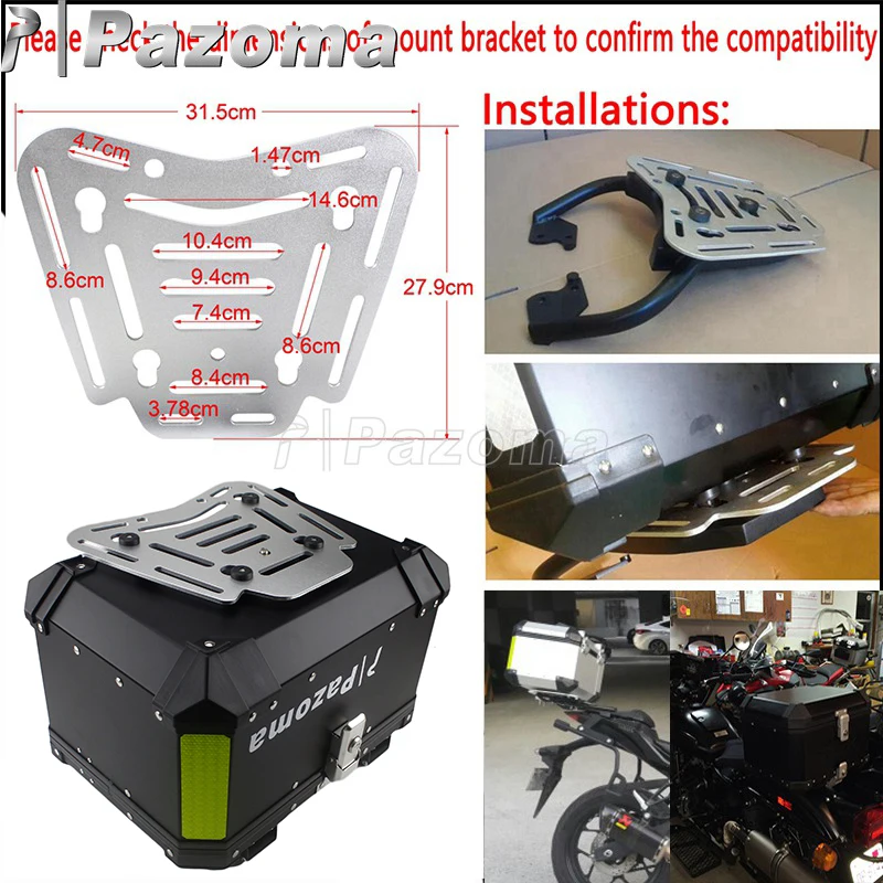 Black Aluminum 45L Top Case Tail Cargo Pannier w/Monokey Plate Rack Reflector Luggage Carrier Box For BMW Aprilia Honda Yamaha